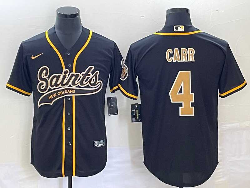 Men%27s New Orleans Saints #4 Derek Carr Black With Patch Cool Base Stitched Baseball Jersey